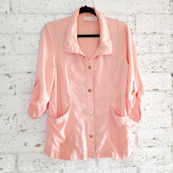 Chicos Womens Royal Peach Twill Utility Jacket Snap Front Coat Size 0 - Picture 1 of 7